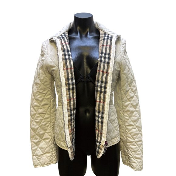 Burberry Quilted Jacket w/Plaid Lining & Zip Closure Ivory S - Picture 3 of 13